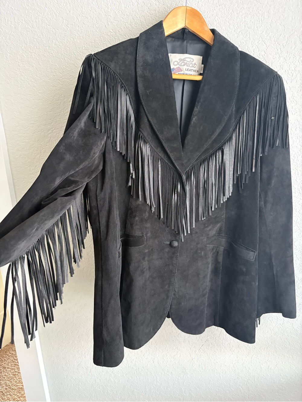 Vintage Lariat Black Leather Suede Fringe Western Jacket USA Made Large - Picture 3 of 11